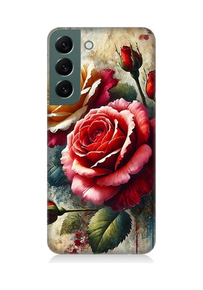 Samsung Galaxy S22 Uyumlu Kırmızı Sarı Gül Tutkusu Desenli Silikon Kılıf Çok Renkli