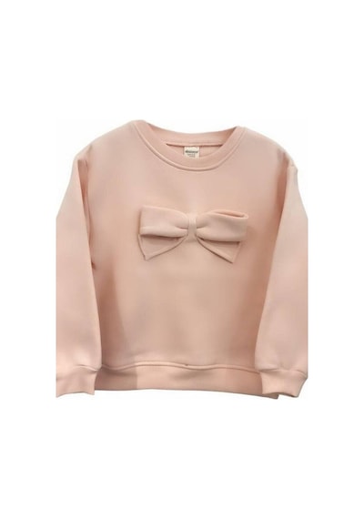 Kız Çocuk Fiyonklu İçi Şardonlu 3 İplik Sweatshirt-15057 SOMON