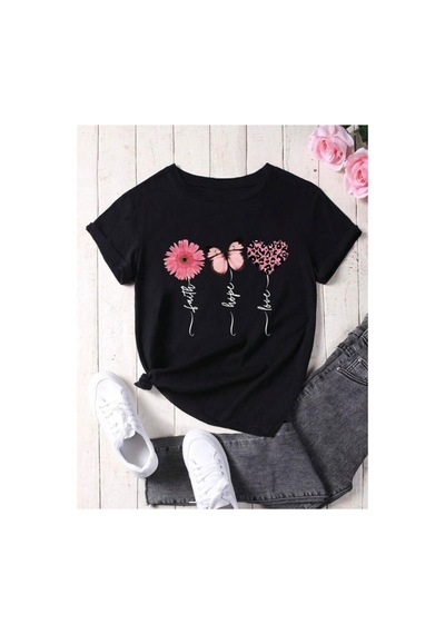 Medinenur Hope Baskılı Basic T-shirt Siyah