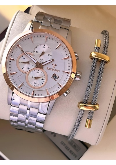 Raymond Nişan Ve Damatlara Özel Çelik Kordon 2 Yıl Garantili 5 Atm Erkek Kol Saati+bileklik Rmd.30 Rose Gold - Gümüş Raymond Nişan Ve Damatlara Özel Çelik Kordon 2 Yıl Garantili 5 Atm Erkek Kol Saati+bileklik Rmd.30 Rose Gold - Gümüş