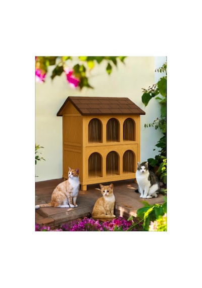 Kedi Evi Kedi Yuvası Kedi Barınağı 6 Kedilik Suya Ve Kara Dayanıklı Dış Mekan Kedi Yuvası