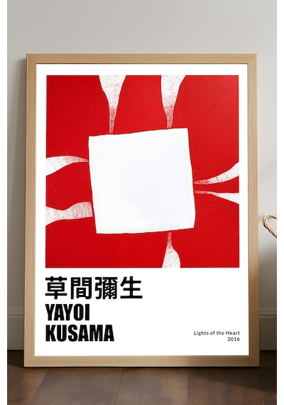 Yayoi Kusama Doğal Ahşap Çerçeveli Poster, Dekoratif Sanatsal Duvar Tablosu
