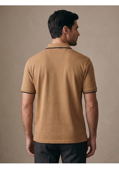 Maccali Erkek Camel Damalı Bantlı Polo Yaka Tişört