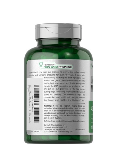Horbäach Lions Mane Mushroom Extract 4200mg 120 Capsul Vege...