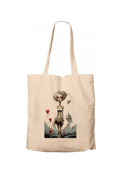 Cartoonish Outer Unhappiness Krem Fermuarlı Bez Çanta Gabardin