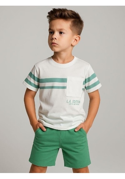 Jack Lions Erkek Çocuk Pamuklu Çizgili T-shirt-16123 Ekru