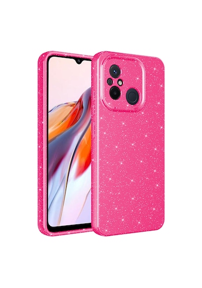 Subutu Redmi 12c Kılıf Kamera Korumalı Simli Lüks Sbt Koton Kapak - Pembe Koyu Pembe Koyu