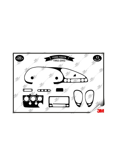 Ford Fiesta 1992-2002 Torpido Konsol Trim Göğüs Maun Kaplama Set 13 Parça Siyah