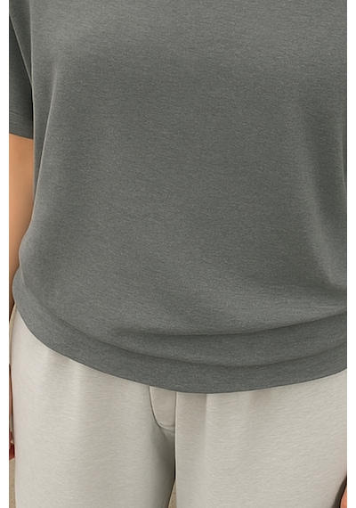 Antrasit Kadın Düşük Omuz Kayık Yaka Oversize T-shirt Antrasit