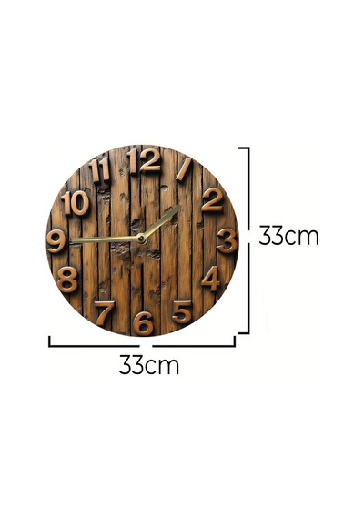 Rustik Ahşap Desenli 3d Görünümlü Mdf Duvar Saati 33 Cm Sdw86 Renkli
