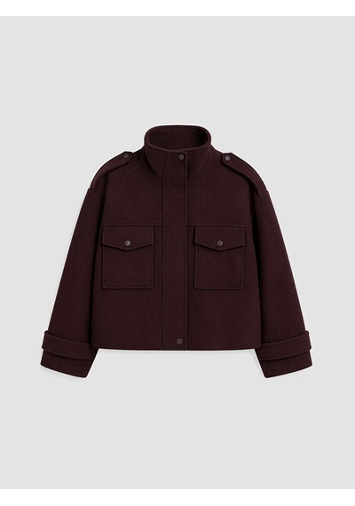 Lcw Vision Bordo Dik Yaka Oversize Kadın Kaşe Ceket Diğer