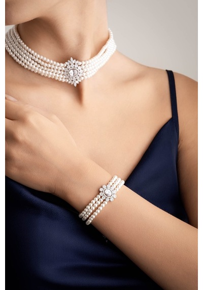So Chic Diana 18 Ayar Beyaz Altın Kaplama Gümüş Tasarım Bileklik