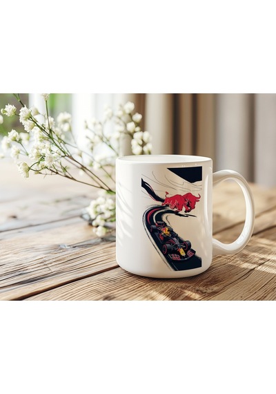 Red Bull Boğa Çizim Tasarım Kupa Bardak İki Boğalı Formula 1 Yarışı Konseptli Koleksiyonluk Hediye Beyaz