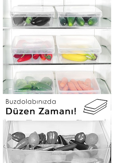 3 Adet Kapaklı Dolap İçi Buzdolabı Düzenleyici - Buzdolabı Organizer Meyve Sebze Saklama Kabı 4 Lt Şeffaf