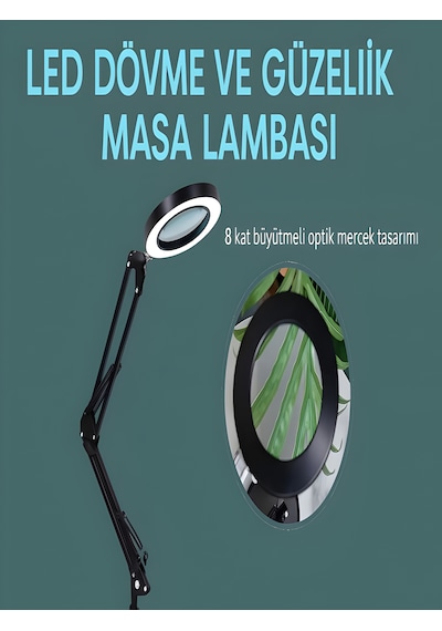Katlanabilir Led Masa Lambası 3 Renk Modlu, Ayarlanabilir, Büyüteçli Güzellik Ve Bakım Işığı -
