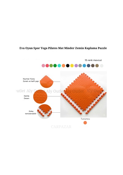 6'lı Set Zemin Kaplama Eva Tatami Minder Mat Oyun Spor Egzersiz Yoga Damla Desen 50x50 13mm 6 Adet Turuncu