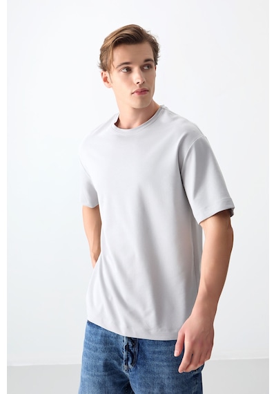 Air Jones Tommy Life Taş Pamuklu Kalın Yumuşak Dokulu Oversize Fit Basic Erkek T-shirt - 88377 Taş