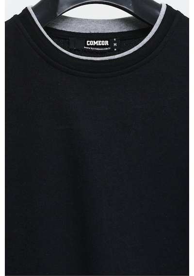 Comeor Çift Bisiklet Yaka Baskı Detaylı Standart Fit Erkek Sweatshirt Siyah 001
