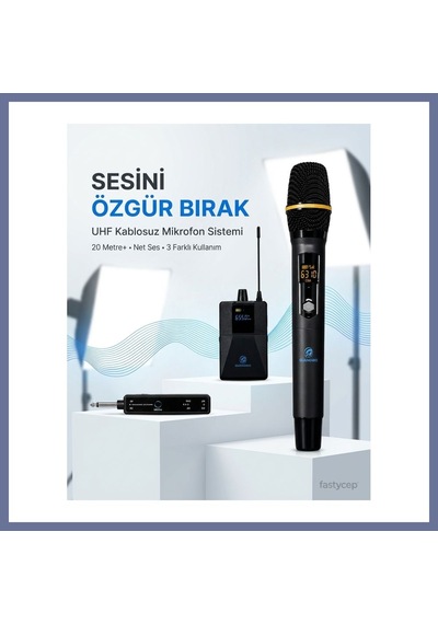Bezos Uhf Kablosuz Mikrofon Seti El Yaka Ve Boyun Mikrofonlu 6.5mm Alıcılı 3.5mm Çeviricili Profesyonel Dlra