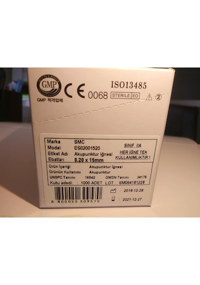 SMC Çelik Akupunktur İğnesi 0.20 x 15 MM 1000 Adet
