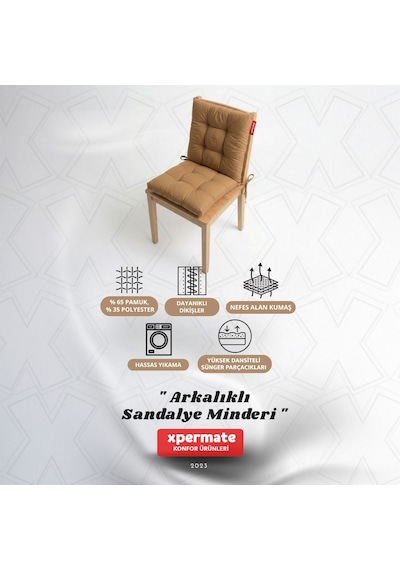 Pofuduk Arkalıklı Sandalye Minderi Bağcıklı Yıkanabilir Dekoratif Minder Kahverengi