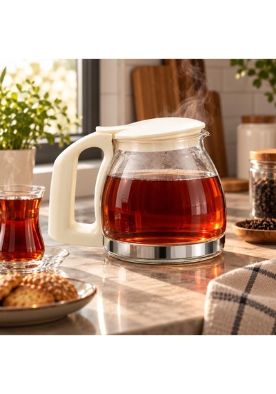 Süzgeçli Borosilikat Cam Demlik Paslanmaz Çelik Filtreli, Siyah Kapak Ve Ergonomik Kulplu Bitki Çayı & Yaprak Diğer