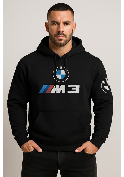Hmo Store Unisex Siyah Hoodie Bmw Logolu Rahat Kesim Siyah