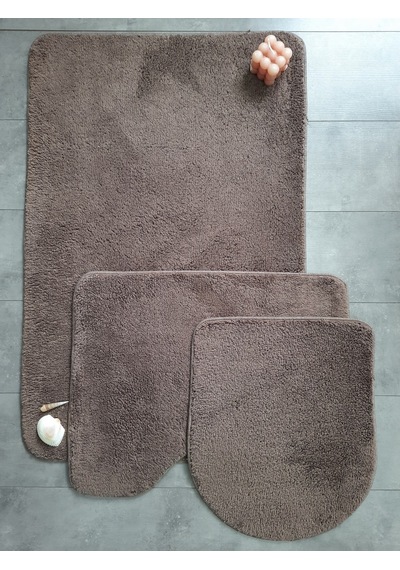 Ultrasoft Düz Kapuçino 3 Lü Banyo Halısı Paspası Seti Kaymaz Kahverengi