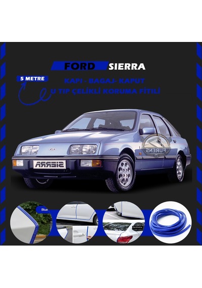 Ford Sierra Oto Araç Kapı Koruma Fitili 5metre Parlak Mavi Renk