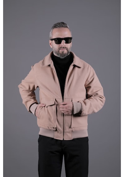 Ohepmoda Torba Cepli Ribanalı Erkek Kaşe Kaban Mont Camel