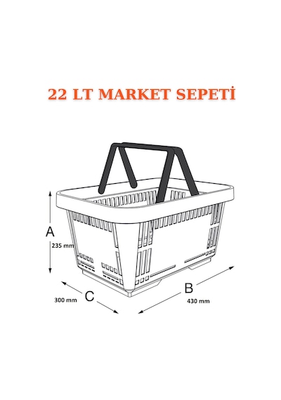 5 adet 22Litre Market ve Alışveriş Sepeti, Saplı Market Sepeti T