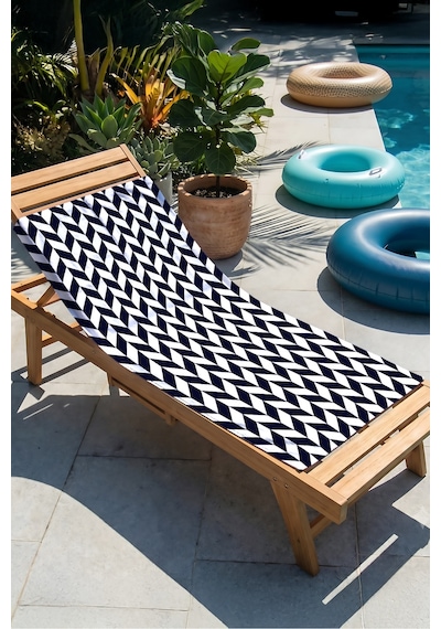 Zikzak Geometrik Lacivert Beyaz Plaj Havlusu - Modern Marine Chevron Hızlı Kuruyan Mikrofiber Havlu Sakin Melon