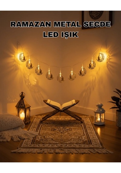Lb Ay Ve Secde Tasarımlı Sıcak Beyaz Led Ramazan Işığı