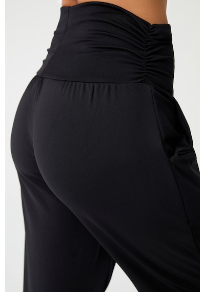 Los Ojos Siyah Beli Lastikli Şalvar Görünümlü Harem Pantolon Yoga Joggers Siyah Siyah