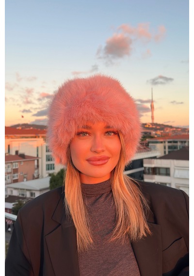 Mollycrush Elit Rus Slav Tarzı Suni Kürklü I Çi Deri Peluş Tüylü Kadın Kalpak Şapka Pembe