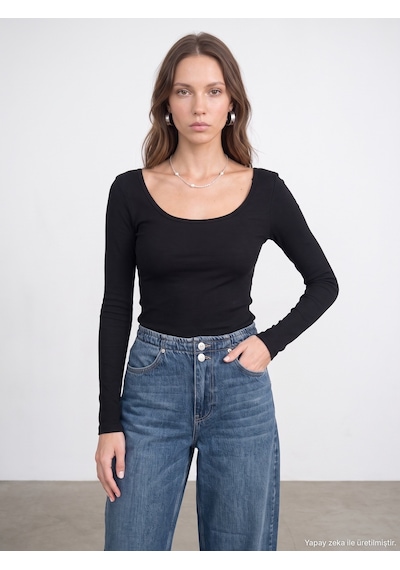Dilvin 33237 Bra-free Uzun Kollu Top Siyah