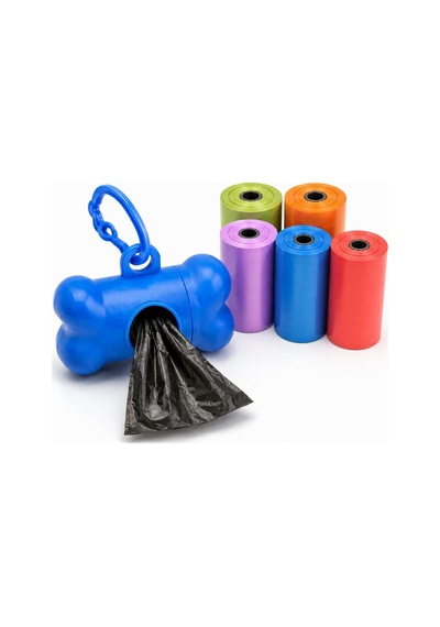 Köpek Kaka Poşeti 6 Rulo + Askılı Dispenser Kılıf, Köpek Dışkı Poşeti, Kaka Torbası, Dışkı Torbası, Poşetlik, Evcil Hayvan Yürüyüş Temizlik Aksesuarı, Karışık Renk