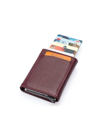 Westpolo Hakiki Deri Unisex Mekanizmalı Cüzdan 8 Kartlık - Bordo Bodro