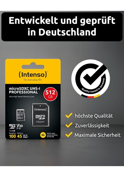 Professional Microsdhc 512 Gb Class 10 Uhs-ı, U3, V30 Hafıza Kartı, Sd Adaptör Dahil, 4k Kayıtlar İçin, Gopro, Inst