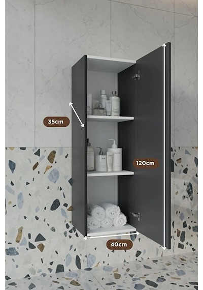 Erguvan Antrasit 120 Cm %100 Mdf Banyo Boy Dolabı Antrasit Erguvan Antrasit 120 Cm %100 Mdf Banyo Boy Dolabı Antrasit