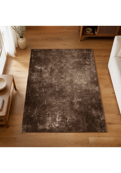 Kartela Halı Grunge Halı Kaymaz Taban Makinede Yıkanabilir Halı Kahverengi - 100 X 150 Cm