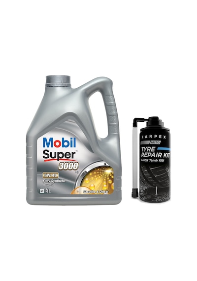 Mobil Super 3000 X1 5W-40 Tam Sentetik Motor Yağı 4 L + Miro Lastik Tamir Kiti 300 ML