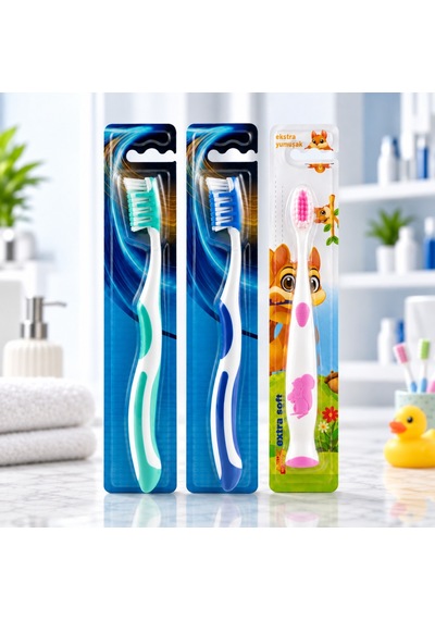 Dynamic Aile Paketi Diş Fırçası Seti 3 Adet 2 Yetişkin Medium + 1 Çocuk Extra Soft Karışık Renk