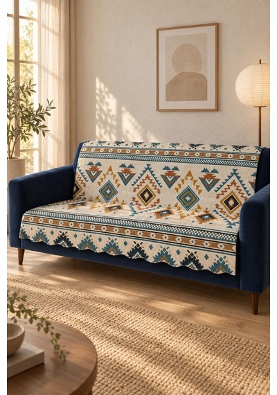 Çok Amaçlı Kadife Koltuk Örtüsü Kaymaz Süngerli 165x215 Cm Modern Bohem Çekyat Şalı Piknik Masa Örtüsü Alk17 Bej