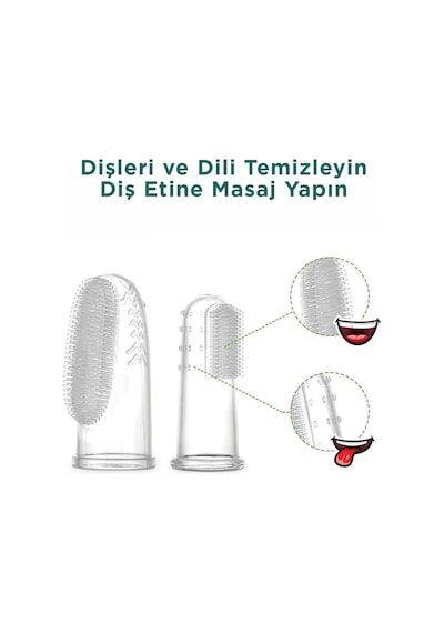Mucit Home Slikon Parmak Bebek Diş Kaşıyıcı Ve Şeffaf Renk Yumuşak Fırça Kutulu Erkek Ve Kız Çocuk