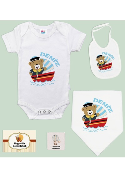 Bk Kids Kişiye Özel İsimli 5 Parça Beyaz Bebek Body Zıbın Ve Battaniye Hediye Seti, Yeni Doğan Bebek Giyim Hediyesi