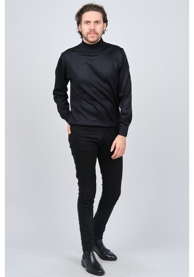Woolen World Erkek Balıkçı Yaka Yün Kazak 5590103 Lacivert Lacivert Beyaz