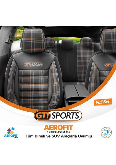 Tr Gti Sports Design Oto Koltuk Kılıfı Ekstra Destekli Özel Jacquard Kumaş Tam Set - Turuncu-siyah Genel