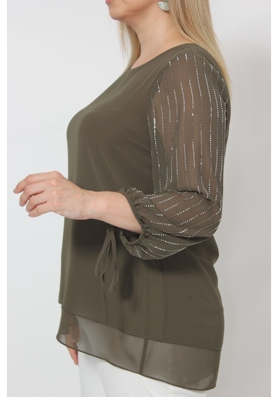 Moda Berray 3243 Kolu Taş Baskılı Şık Bluz Haki 001