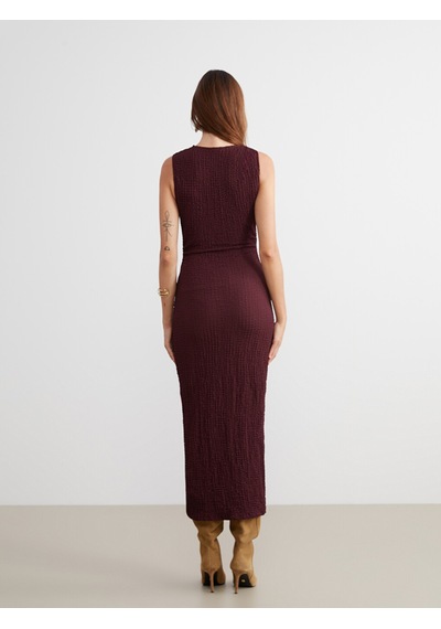 Lcw Vision Bordo Bisiklet Yaka Büzgülü Bodycon Elbise